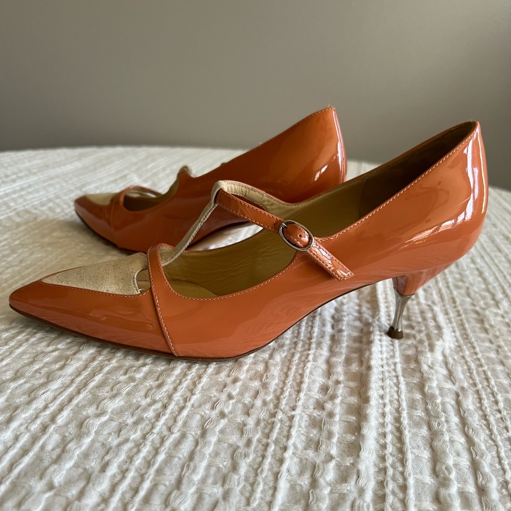 ANTONIO MELANI Peach and Cream Patent Leather Heels “Ingrid”Size 8